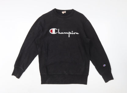 Champion Men's Black Reverse Weave Sweatshirt Medium Pullover Logo