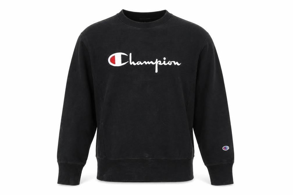 Champion Men's Black Reverse Weave Sweatshirt Medium Pullover Logo