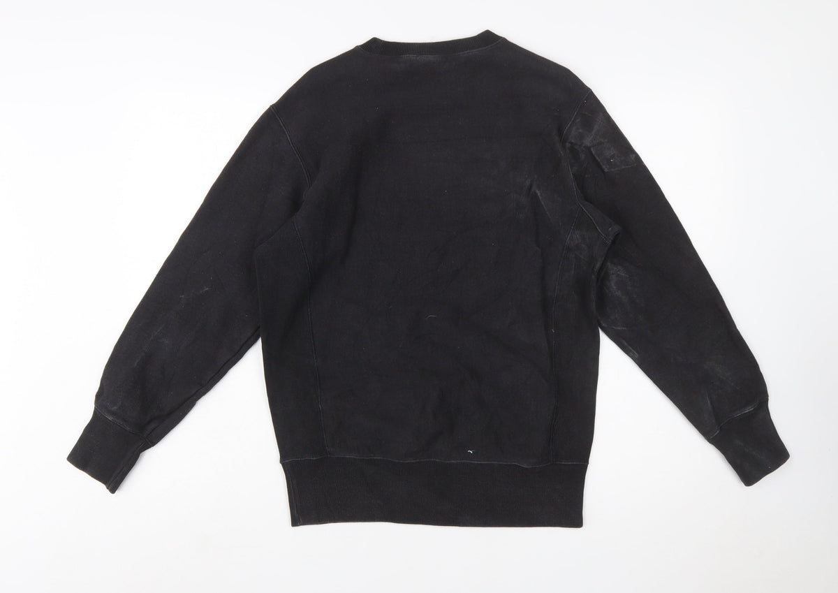 Champion Men's Black Reverse Weave Sweatshirt Medium Pullover Logo