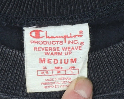 Champion Men's Black Reverse Weave Sweatshirt Medium Pullover Logo