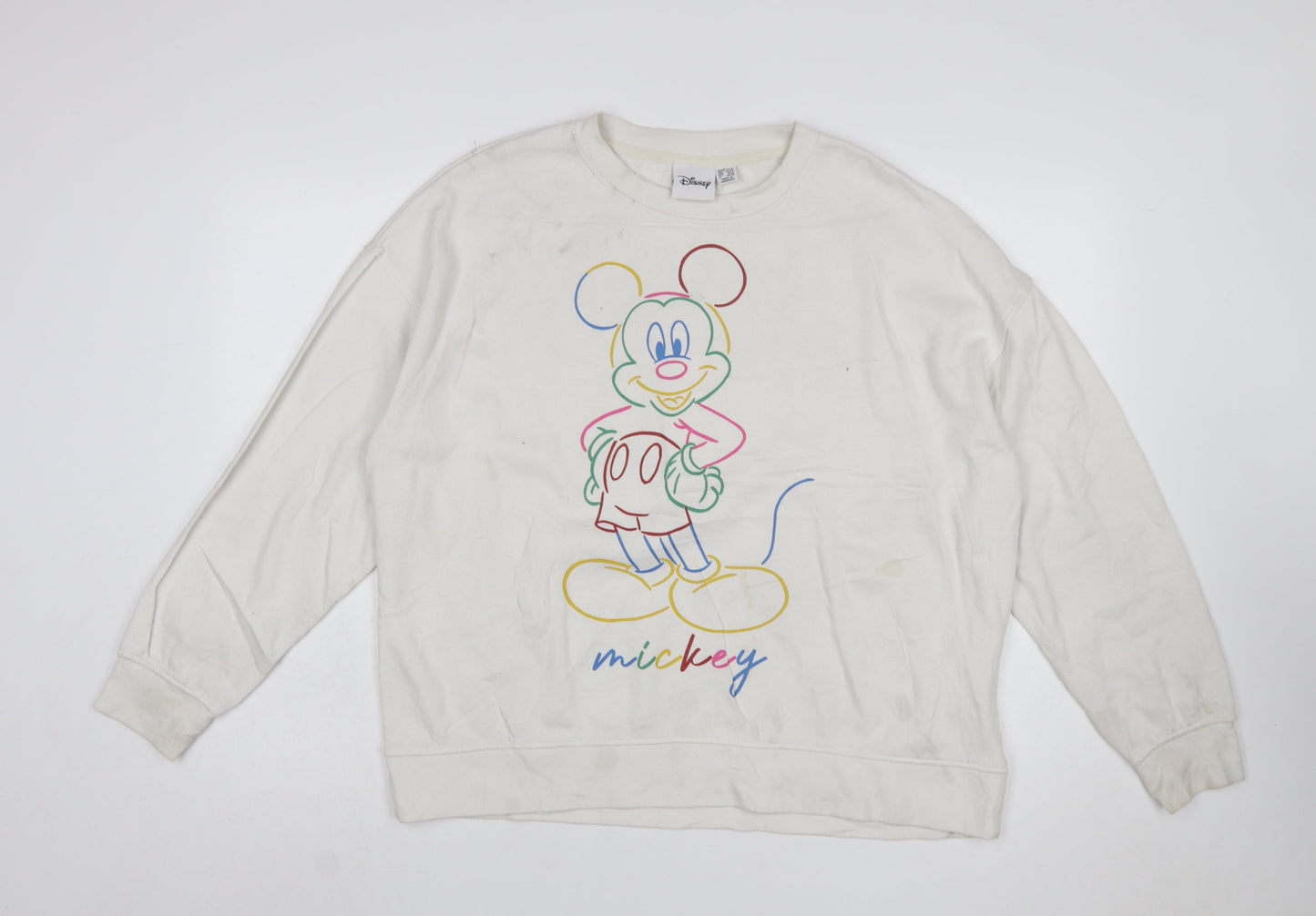 Disney Women White Mickey Mouse Printed Pullover Sweatshirt L