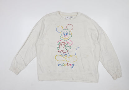 Disney Women White Mickey Mouse Printed Pullover Sweatshirt L