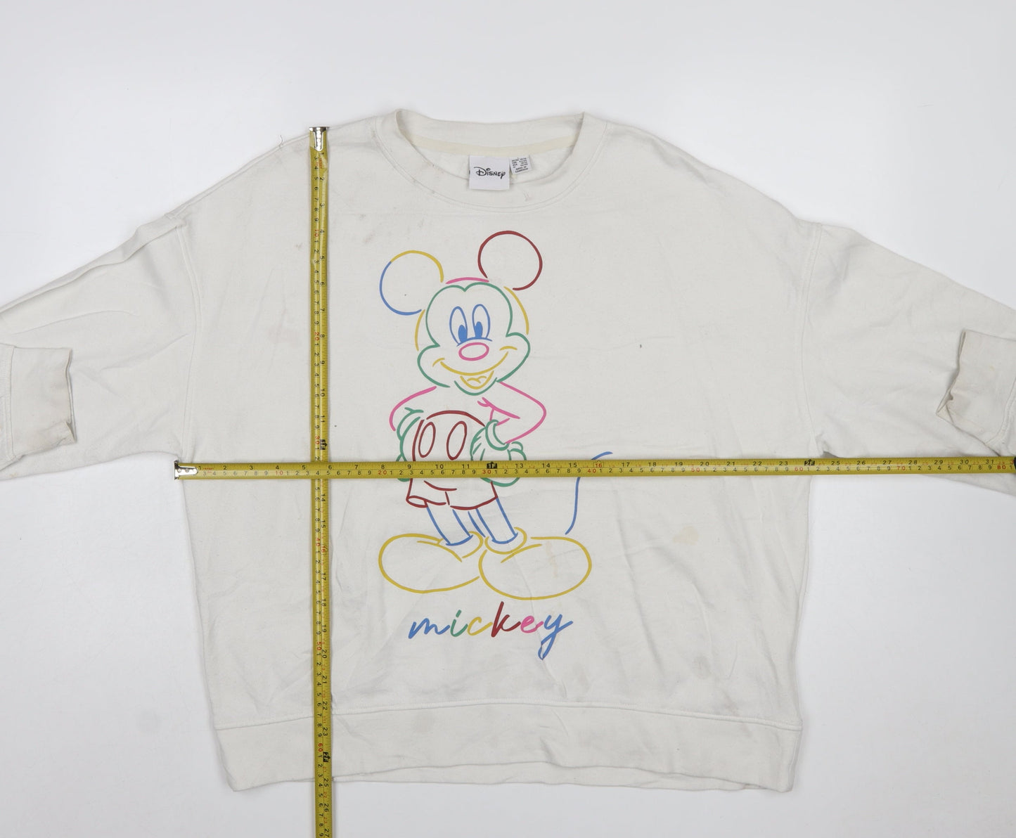Disney Women White Mickey Mouse Printed Pullover Sweatshirt L