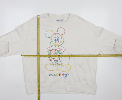 Disney Women White Mickey Mouse Printed Pullover Sweatshirt L