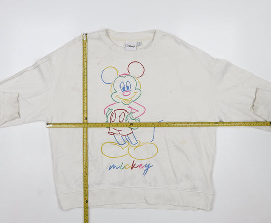 Disney Women White Mickey Mouse Printed Pullover Sweatshirt L