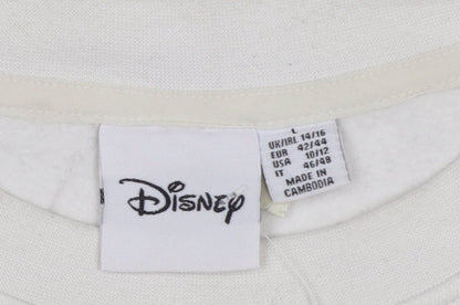Disney Women White Mickey Mouse Printed Pullover Sweatshirt L