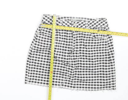 Topshop Women Black Check Denim Mini Skirt Size 10