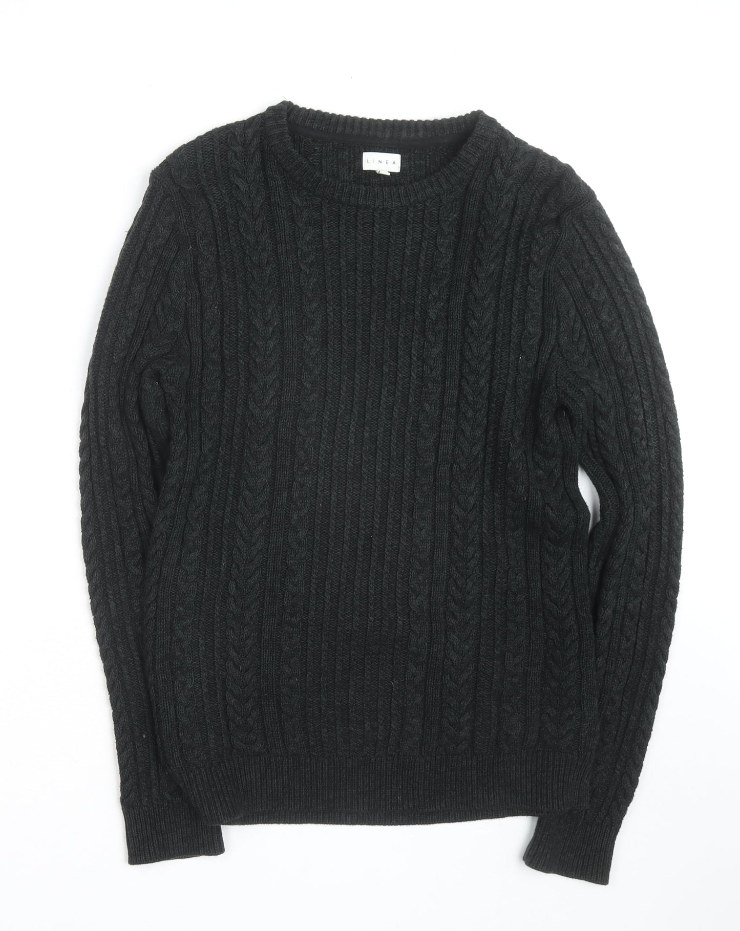 Linea Men's Black Wool Cable-Knit Jumper Size S Crew Neck