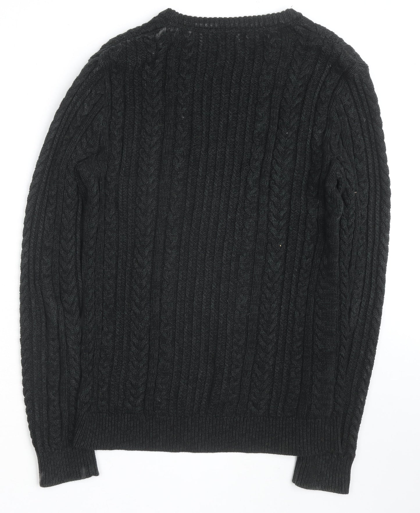Linea Men's Black Wool Cable-Knit Jumper Size S Crew Neck