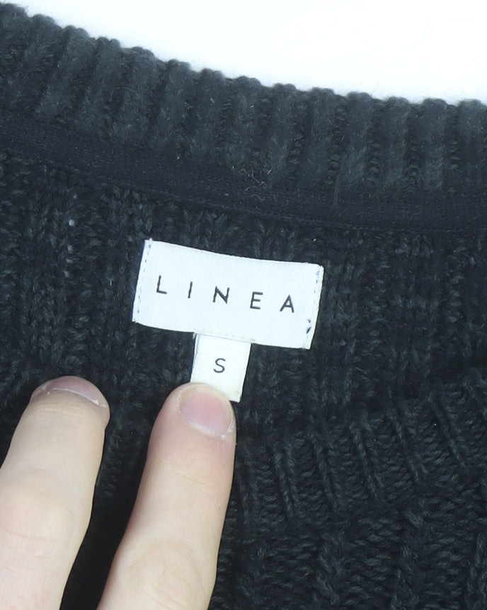 Linea Men's Black Wool Cable-Knit Jumper Size S Crew Neck