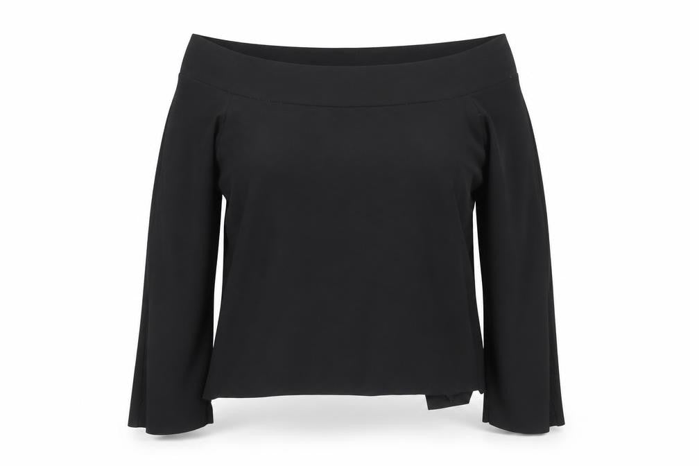 Zara Womens Black Off Shoulder Long Sleeve Basic Blouse Size 12