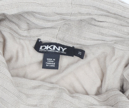DKNY Women Beige Roll Neck Long Sleeve Wool Knit Top XS