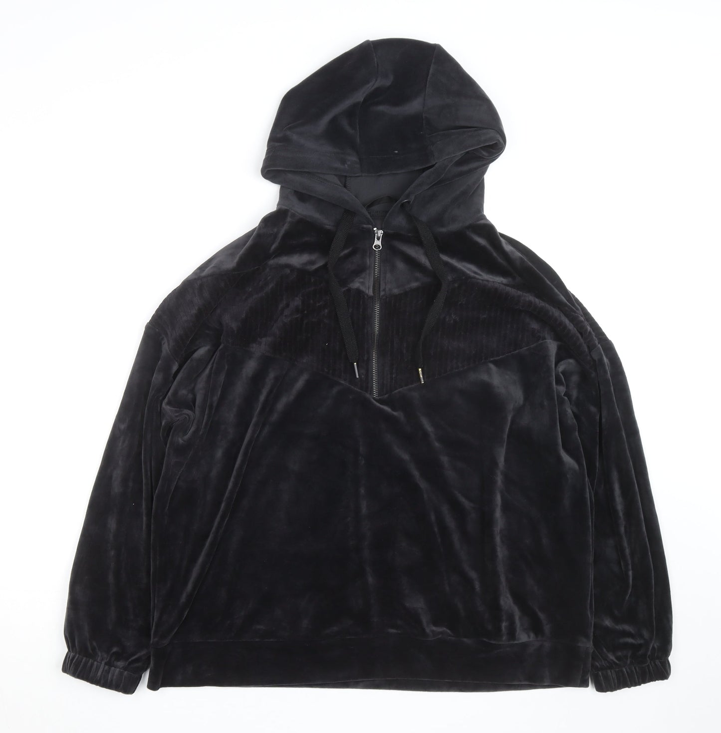 Dunnes Stores Women’s Black Velour Hooded 1/4 Zip Pullover Jumper Size 16