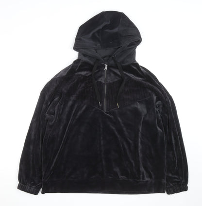 Dunnes Stores Women’s Black Velour Hooded 1/4 Zip Pullover Jumper Size 16