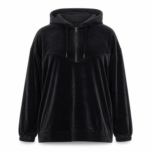 Dunnes Stores Women’s Black Velour Hooded 1/4 Zip Pullover Jumper Size 16