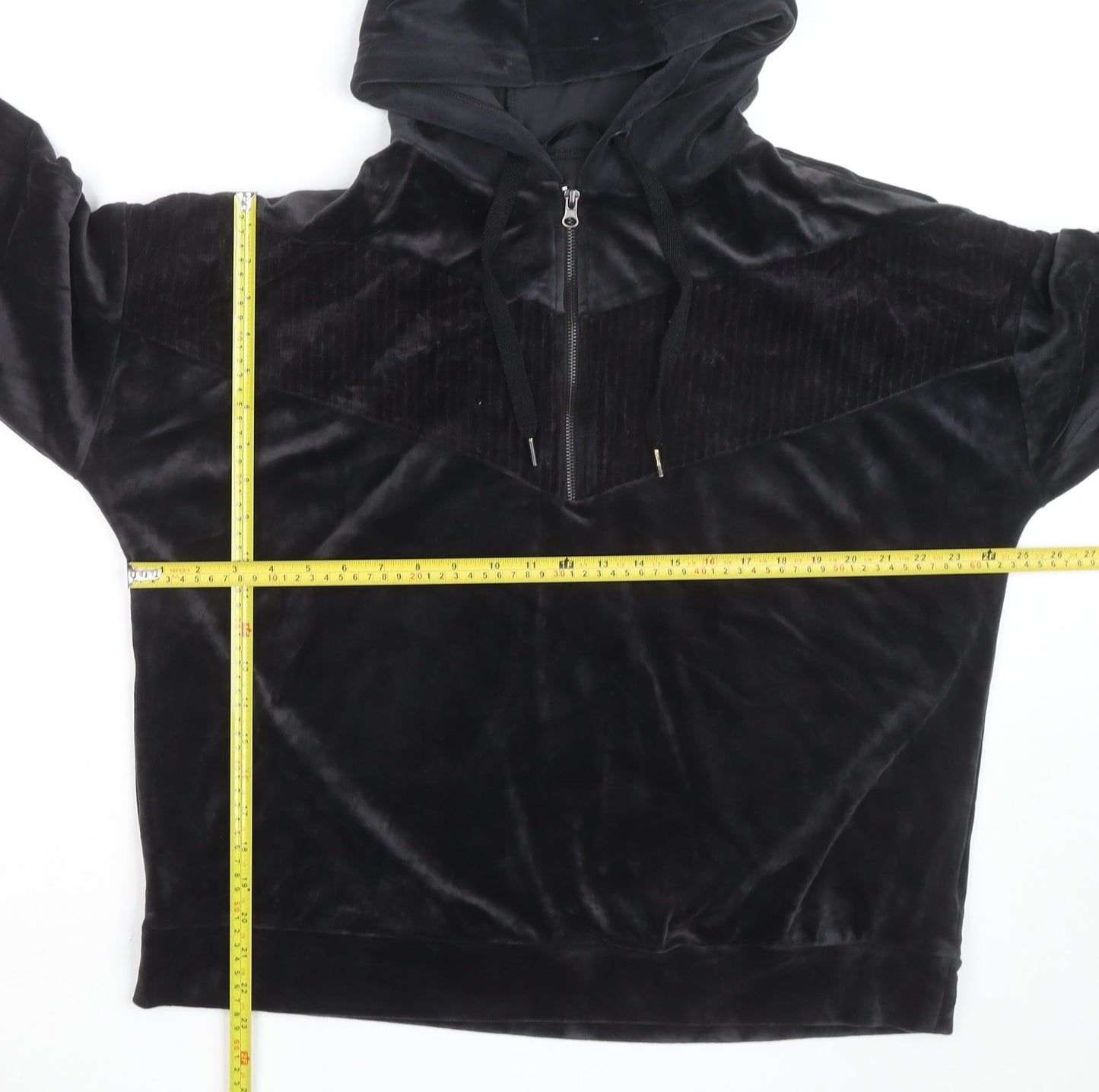 Dunnes Stores Women’s Black Velour Hooded 1/4 Zip Pullover Jumper Size 16