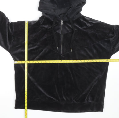 Dunnes Stores Women’s Black Velour Hooded 1/4 Zip Pullover Jumper Size 16