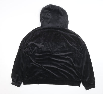 Dunnes Stores Women’s Black Velour Hooded 1/4 Zip Pullover Jumper Size 16