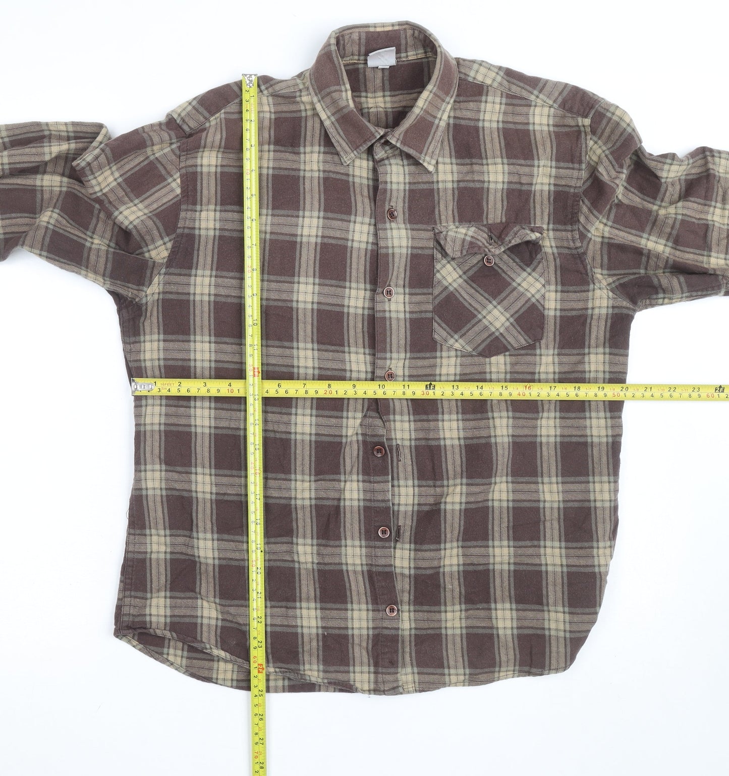 Blue Steel Men's Brown Check Long Sleeve Button-Up Shirt Size M