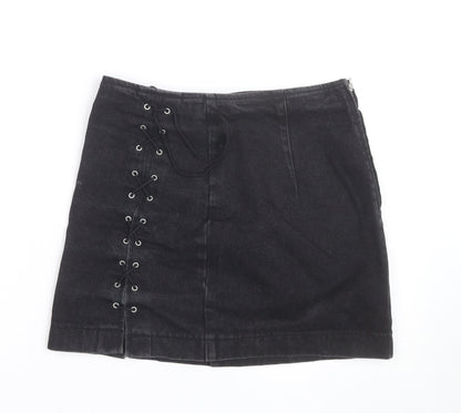 Topshop Women’s Black Denim Lace Up Mini Skirt Size 10