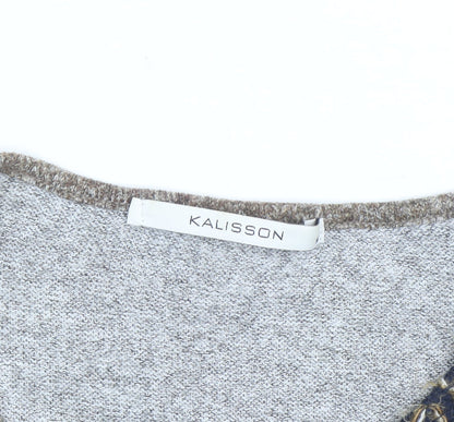 Kalisson Women's Brown Art Print Long Sleeve Pullover Jumper Size M