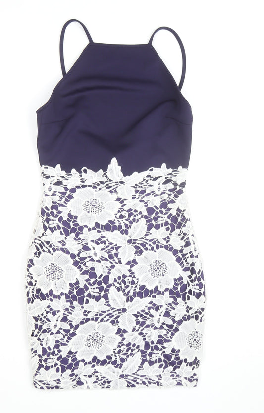 Boohoo Women’s Blue Lace Bodycon Halter Dress Size 10