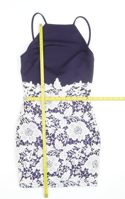 Boohoo Women’s Blue Lace Bodycon Halter Dress Size 10
