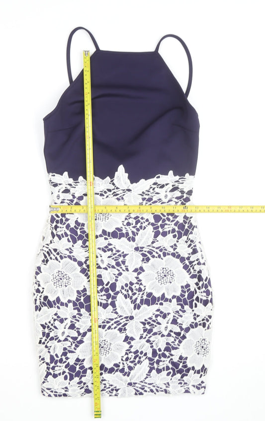 Boohoo Women’s Blue Lace Bodycon Halter Dress Size 10
