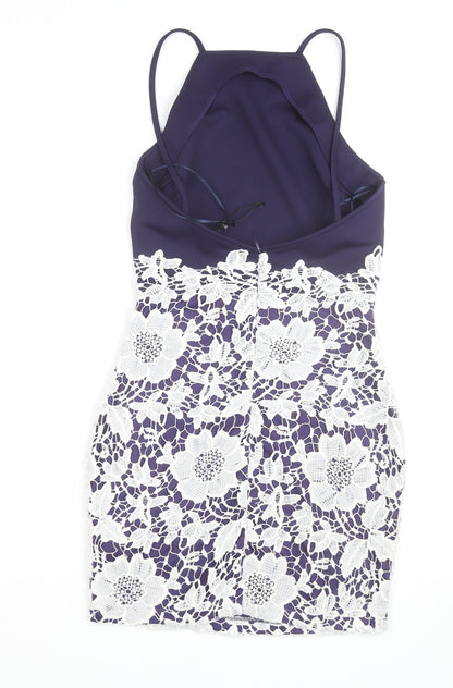 Boohoo Women’s Blue Lace Bodycon Halter Dress Size 10