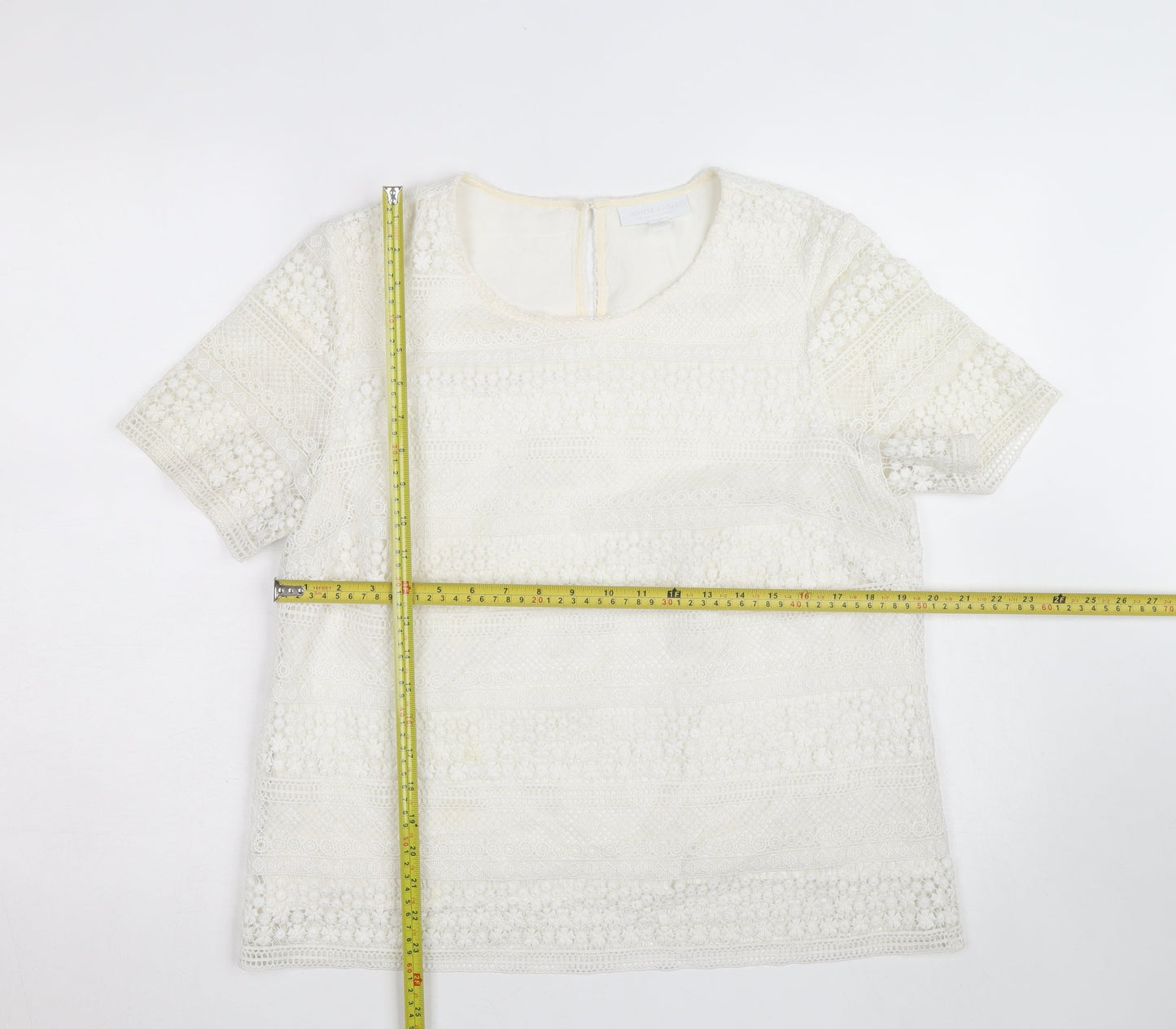 The White Company Women Ivory Lace Blouse Size 12 Short Sleeve