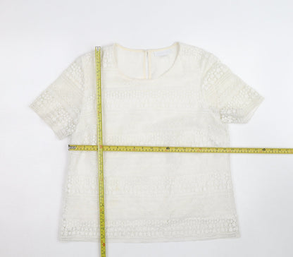 The White Company Women Ivory Lace Blouse Size 12 Short Sleeve