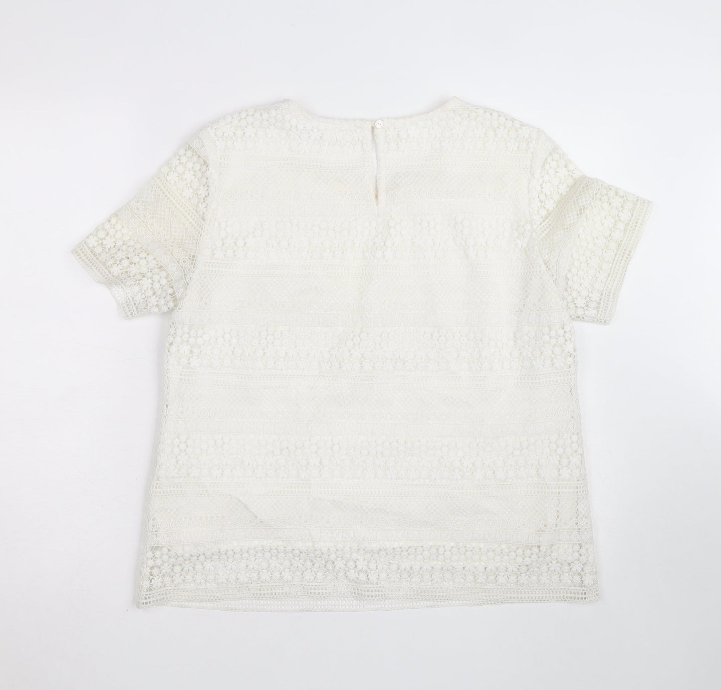 The White Company Women Ivory Lace Blouse Size 12 Short Sleeve