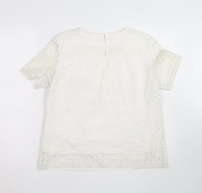 The White Company Women Ivory Lace Blouse Size 12 Short Sleeve