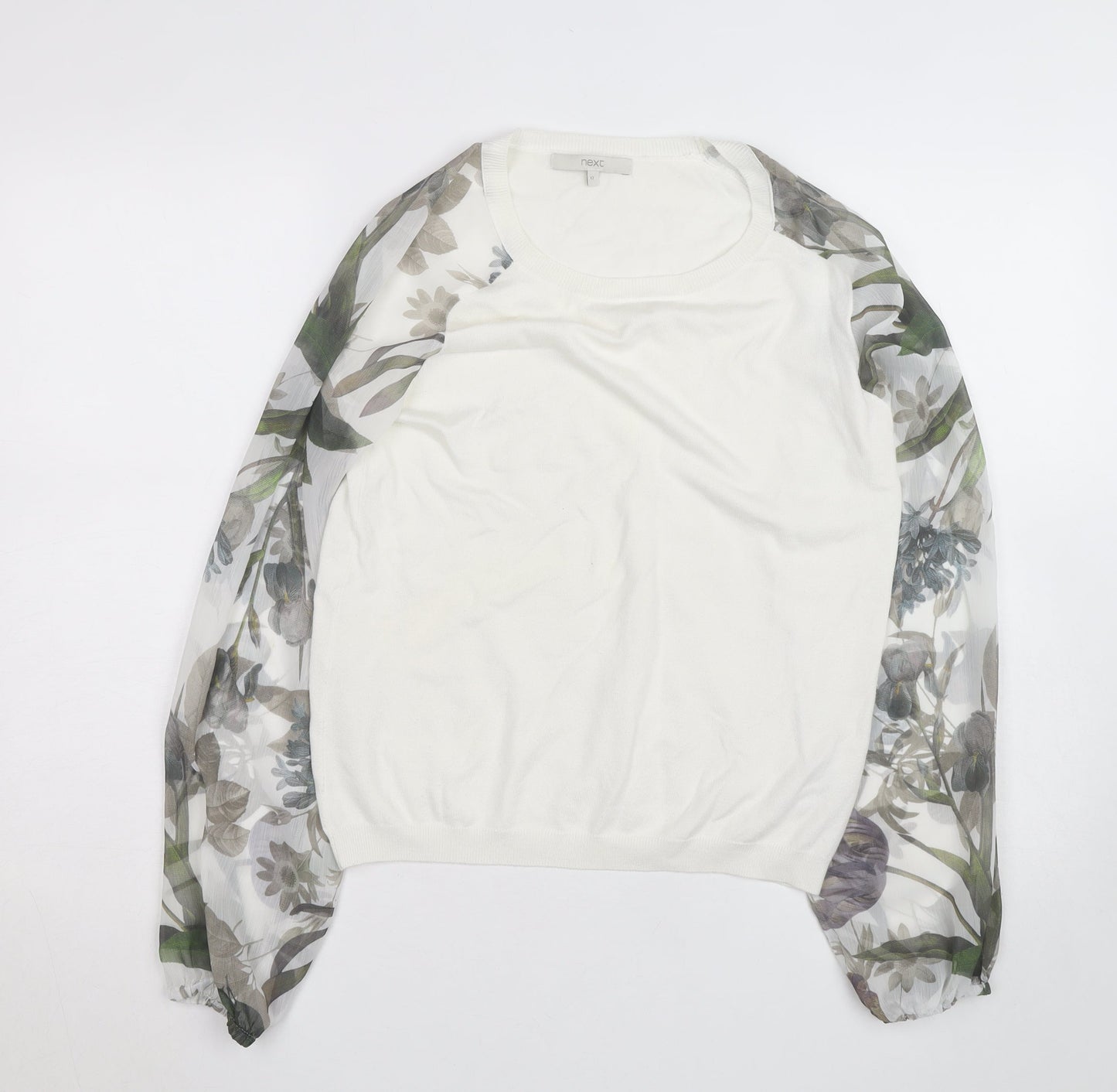 Next Women's White Floral Mesh Sleeve Pullover Blouse Size 12