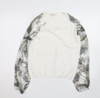 Next Women's White Floral Mesh Sleeve Pullover Blouse Size 12