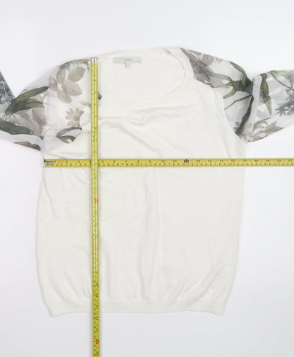 Next Women's White Floral Mesh Sleeve Pullover Blouse Size 12