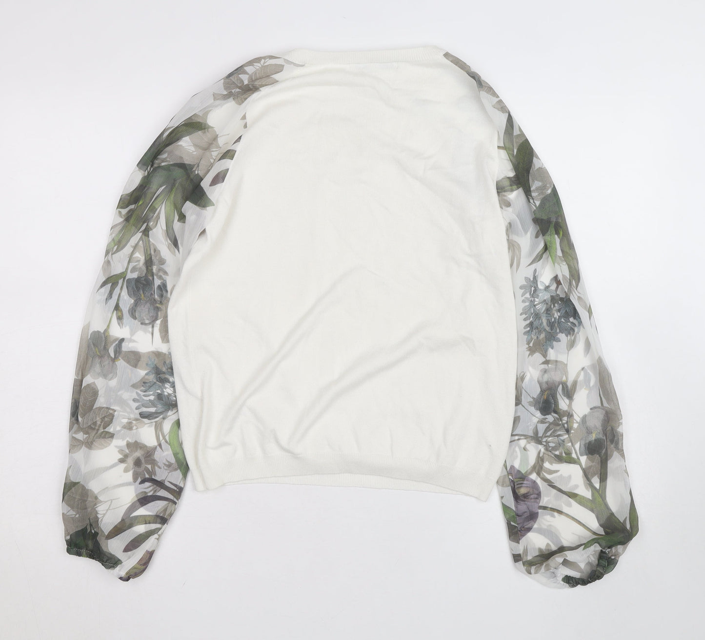 Next Women's White Floral Mesh Sleeve Pullover Blouse Size 12