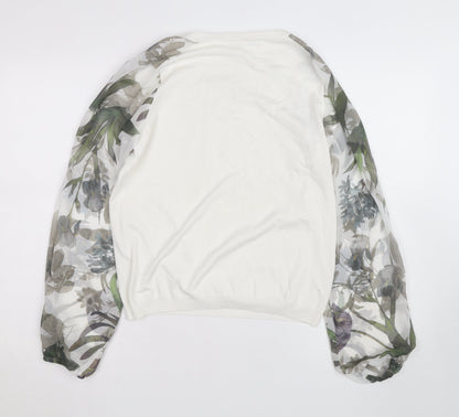 Next Women's White Floral Mesh Sleeve Pullover Blouse Size 12