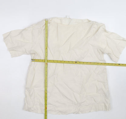 COS Women Ivory Linen Short Sleeve Relaxed Fit Blouse Size 12
