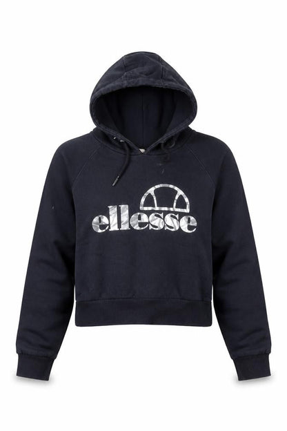 Ellesse Womens Black Cropped Pullover Hoodie UK 10 Logo Print