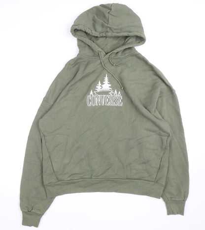 Converse Womens Green Pullover Hoodie Size M Drawstring Cotton Blend