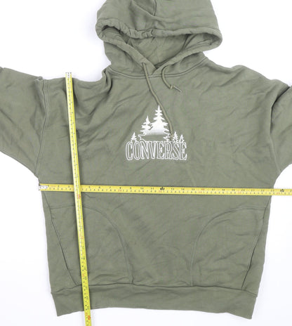 Converse Womens Green Pullover Hoodie Size M Drawstring Cotton Blend
