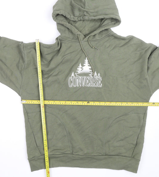 Converse Womens Green Pullover Hoodie Size M Drawstring Cotton Blend