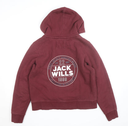 Jack Wills Women's Burgundy Full Zip Hoodie UK 12 Fleece Lined Casual