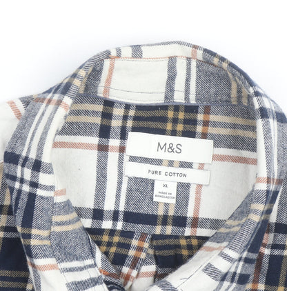 Marks and Spencer Men's Blue Plaid Cotton Flannel Shirt XL