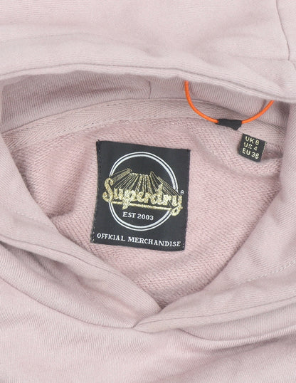 Superdry Womens Pink Hooded Pullover Sweatshirt UK 8 Rhinestone Logo