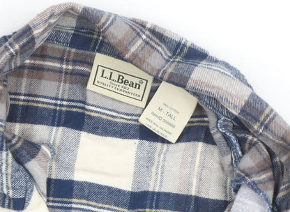 L.L. Bean Men's Blue Check Flannel Button-Up Shirt M Tall