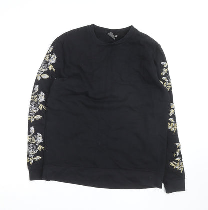 ASOS Women's Black Embroidered Floral Cotton Sweatshirt Size M