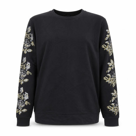 Front view of ASOS Women's Black Embroidered Floral Cotton Sweatshirt, size M