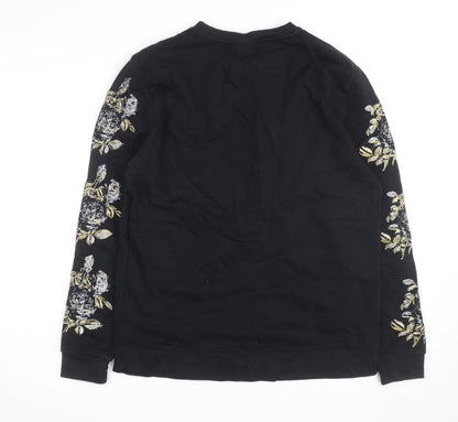 ASOS Women's Black Embroidered Floral Cotton Sweatshirt Size M